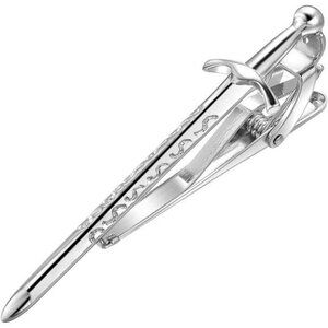 Mens silver tie clip stainless steel sword design wedding business formal gift